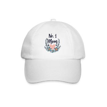 Beste Mama No 1 Mom – Herz & Blumen Geschenkidee - Baseballkappe - Weiß/Weiß - Vorne