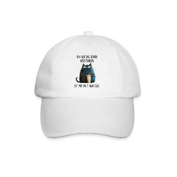 Ist mir egal - Mürrische Katze mit Kaffee Becher - Baseballkappe - Weiß/Weiß - Vorne