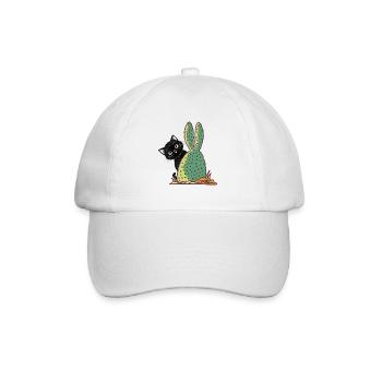 Katze versteckt sich hinter einem Kaktus - Baseballkappe - Weiß/Weiß - Vorne