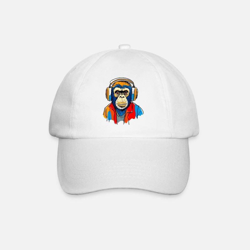 Monkey with headphones - Baseball Cap - white/white