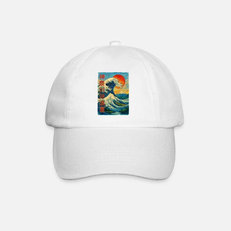 The Great Wave in front of Kanagawa Comic Style - Baseball Cap - white/white
