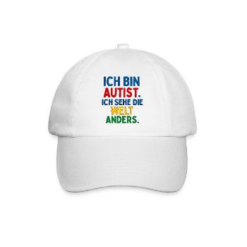 Ich bin Autist Ich sehe die Welt anders Spruch - Baseballkappe - Weiß/Weiß - Vorne