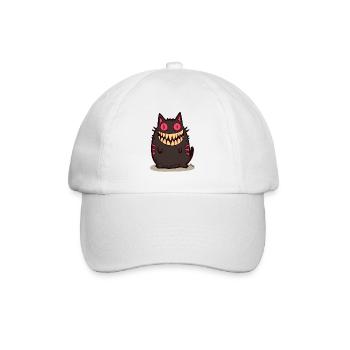 Grinsende schwarze Monster Katze - Baseballkappe - Weiß/Weiß - Vorne