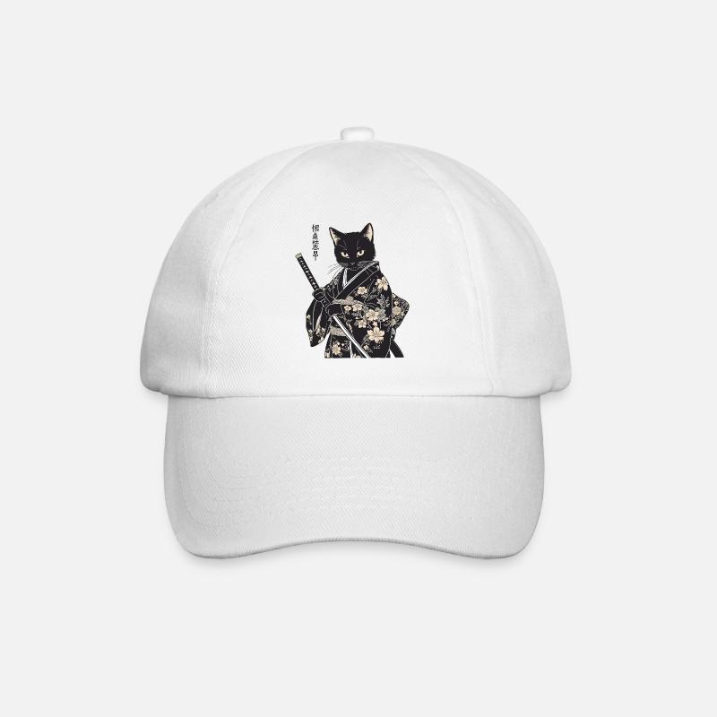 Samurai Katze – moderner japanischer Style - Baseballkappe - Weiß/Weiß