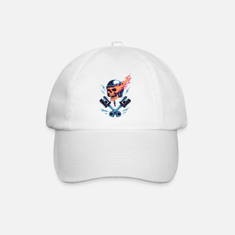 Motif de moto avec tête de mort et piston - Casquette classique - blanc/blanc