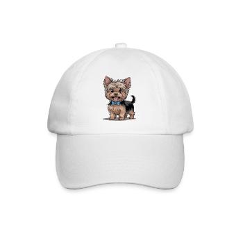 Niedlicher Yorkshire Terrier Mit Schleife - Baseballkappe - Weiß/Weiß - Vorne
