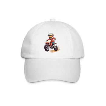 Motorrad fahrendes Kind mit Helm - Baseballkappe - Weiß/Weiß - Vorne