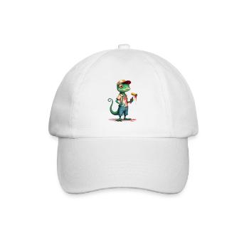 Chameleon painter cartoon with paint roller - Baseball Cap - white/white - Front