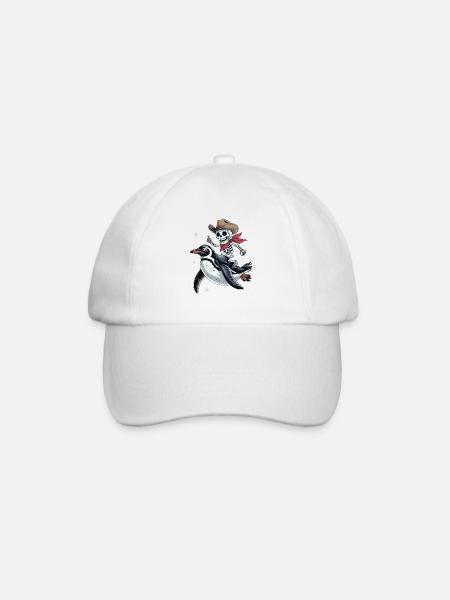 Cuddly Penguin with Skull Rider - Baseball Cap - white/white