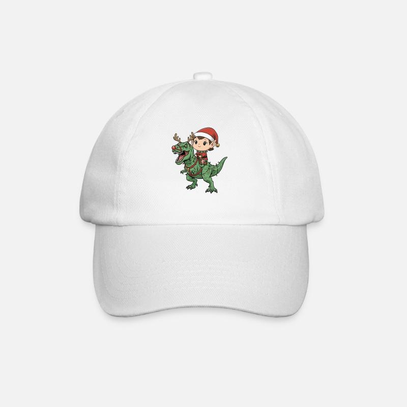 Junge Elf reitet T-Rex Lustiger Weihnachtsdinosaur - Baseballkappe - Weiß/Weiß