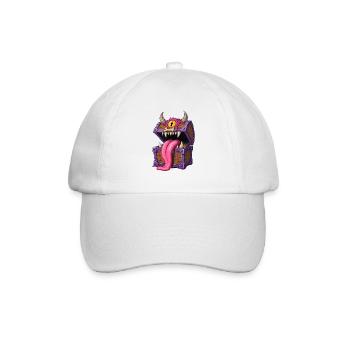 Mimic Monster Chest with Tongue & Eye – Cartoon - Baseball Cap - white/white - Front