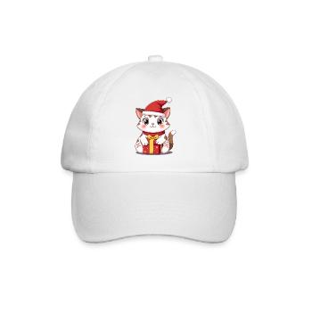 Cute cat Christmas with present - Baseball Cap - white/white - Front