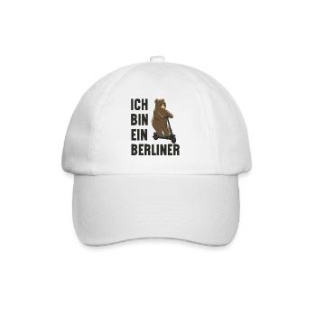 Ein Berliner-Bär auf Roller! Ich bin ein Berliner - Baseballkappe - Weiß/Weiß - Vorne