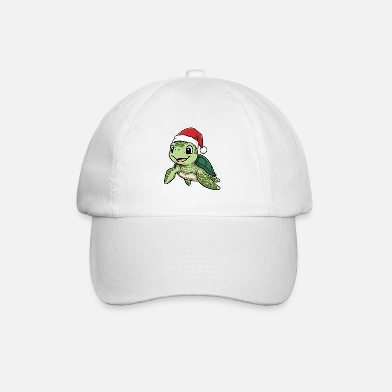 Schildkröte mit Weihnachtsmütze - Baseballkappe - Weiß/Weiß