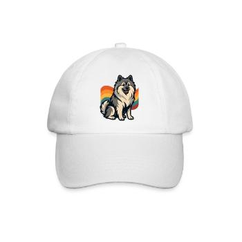 Deutscher Spitz Hund im Regenbogen Hintergrund - Baseballkappe - Weiß/Weiß - Vorne