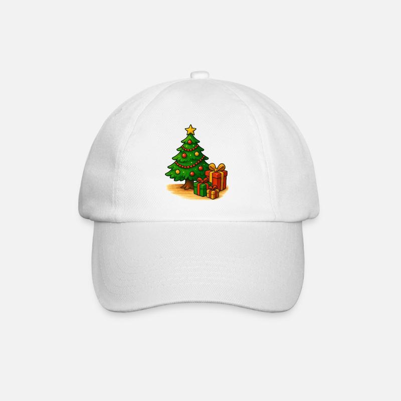 Weihnachtsbaum mit Geschenken Muster - Baseballkappe - Weiß/Weiß