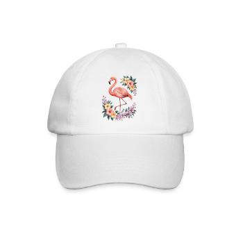 Tropical flamingo with flowers - Baseball Cap - white/white - Front