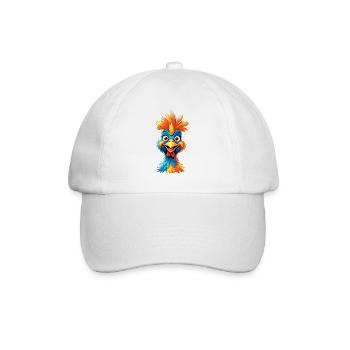 Colorful Feather Rooster Cartoon - Baseball Cap - white/white - Front