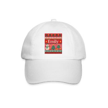 Festlicher Name Emily Hässlicher Weihnachtsstil, Weihnachten - Baseballkappe - Weiß/Weiß - Vorne