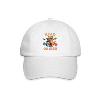 Funny Reading Cat with Books Read or Else! - Baseball Cap - white/white - Front