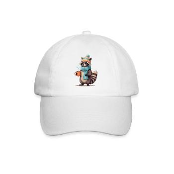 Winterlicher Waschbär mit Tee - Baseballkappe - Weiß/Weiß - Vorne