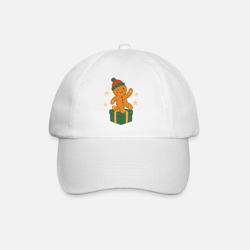 Gingerbread figurine on gift box - Baseball Cap - white/white