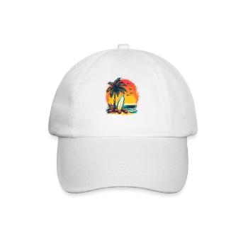 Sonnenuntergang Palmenstrand Surf - Baseballkappe - Weiß/Weiß - Vorne
