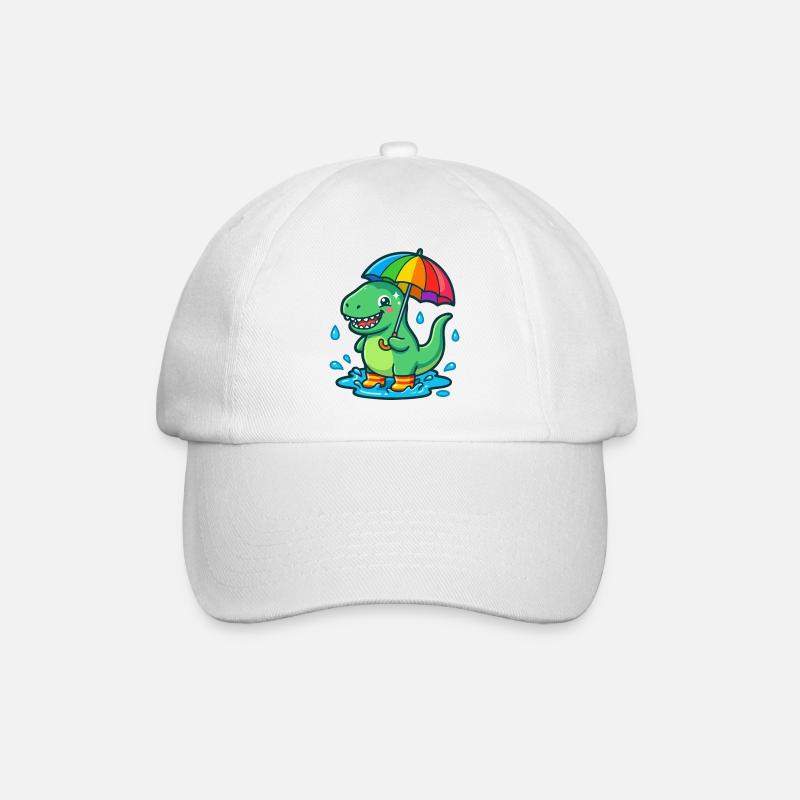 Dino with colorful rainbow umbrella - Baseball Cap - white/white