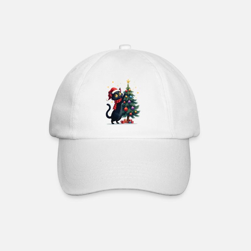 Chat noir et sapin de Noël - Casquette classique - blanc/blanc