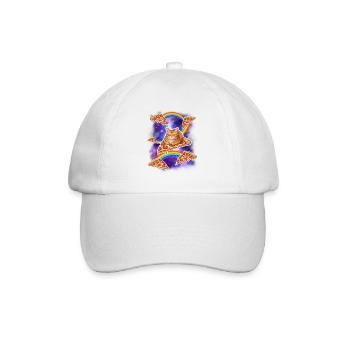 Cat Riding Pizza In Space Funny Pizza Meme - Baseball Cap - white/white - Front
