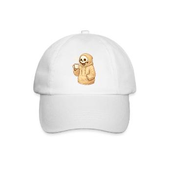 Cozy Skelett im Hoodie mit Tasse - Baseballkappe - Weiß/Weiß - Vorne