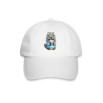 Waschbär im Hoodie Sip Kaffee - Baseballkappe - Weiß/Weiß - Vorne