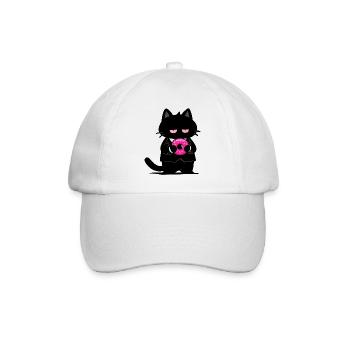Chat noir avec un donut rose - Casquette classique - blanc/blanc - Devant