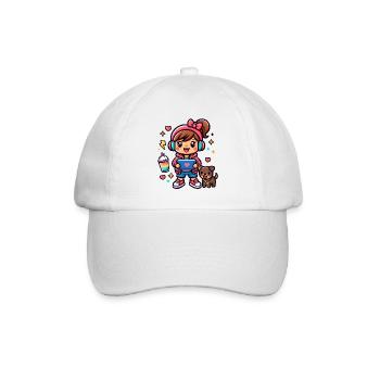 Aesthetic Gamer Girl with a surf tablet and a Pup - Baseball Cap - white/white - Front