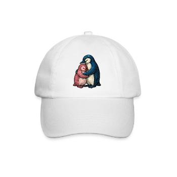 Umarmte Pinguine: Blau Rosa Duo - Baseballkappe - Weiß/Weiß - Vorne