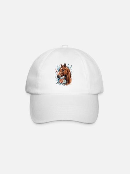 Paard met bloemenkrans - Baseballcap - wit/wit