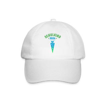 Schulkind 2026 Schultüte Sterne - blau grün - Baseballkappe - Weiß/Weiß - Vorne