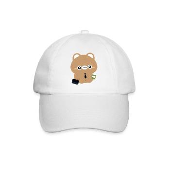 Müder Kawaii-Bär mit Kaffee - Baseballkappe - Weiß/Weiß - Vorne
