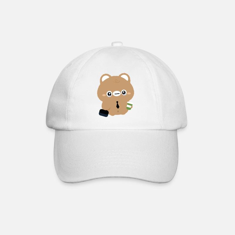 Tired Kawaii Bear with Coffee  - Baseball Cap - white/white