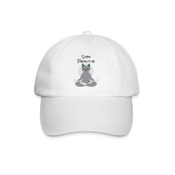 Meditierende Katze – Calm Zen Kitty Design - Baseballkappe - Weiß/Weiß - Vorne