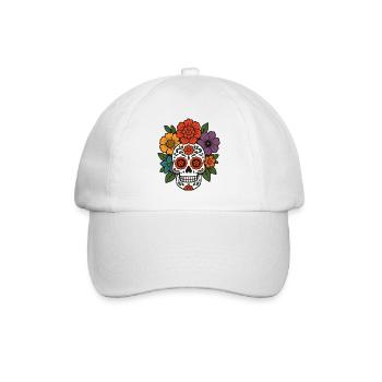 Crâne de sucre fleur dans le style Dia de los Muertos - Casquette classique - blanc/blanc - Devant