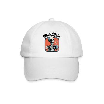 Moin Moin Kaffeetrinkendes Skelett - Baseballkappe - Weiß/Weiß - Vorne