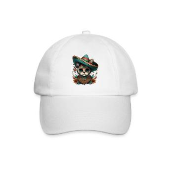 Zuckerschädel Sombrero-Katze Mexikanischer Cinco De Mayo - Baseballkappe - Weiß/Weiß - Vorne