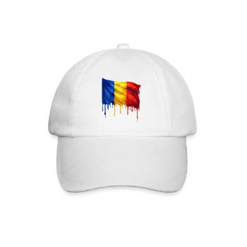 Tropfende Rumänien Flagge Kunst - Baseballkappe - Weiß/Weiß - Vorne