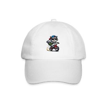 Cool raccoon on bike – Funny bike - Baseball Cap - white/white - Front