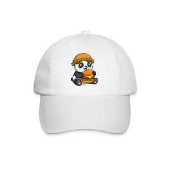 Cute Panda with Burger Cartoon - Baseball Cap - white/white - Front