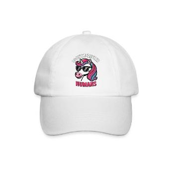 Einhorn mit Sonnenbrille: Glaube nicht an Menschen - Baseballkappe - Weiß/Weiß - Vorne