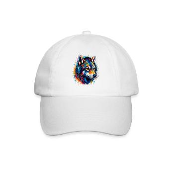 Fuchs mit Neon Kopfhörer Kunst - Baseballkappe - Weiß/Weiß - Vorne