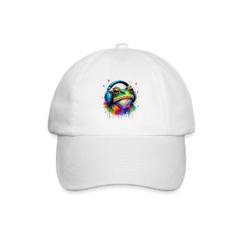 Color explosion frog with headphones - Baseball Cap - white/white - Front