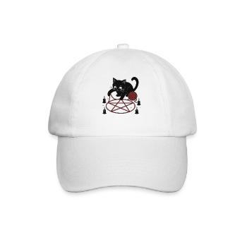 Cat in Pentagram - Baseball Cap - white/white - Front